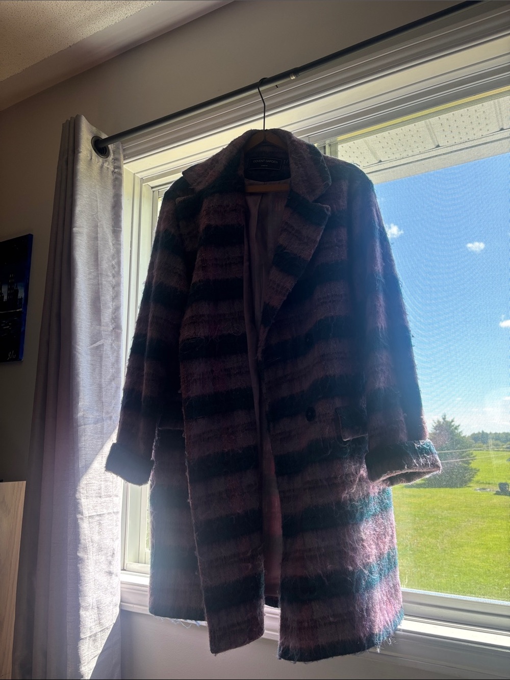 Wool-Blend Striped Coat - Pink & Black